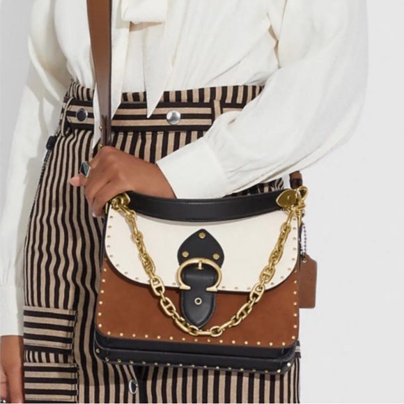 COACH beat shoulder bag in color-block with rivets - brass/vintage khaki multi - Picture 2 of 11